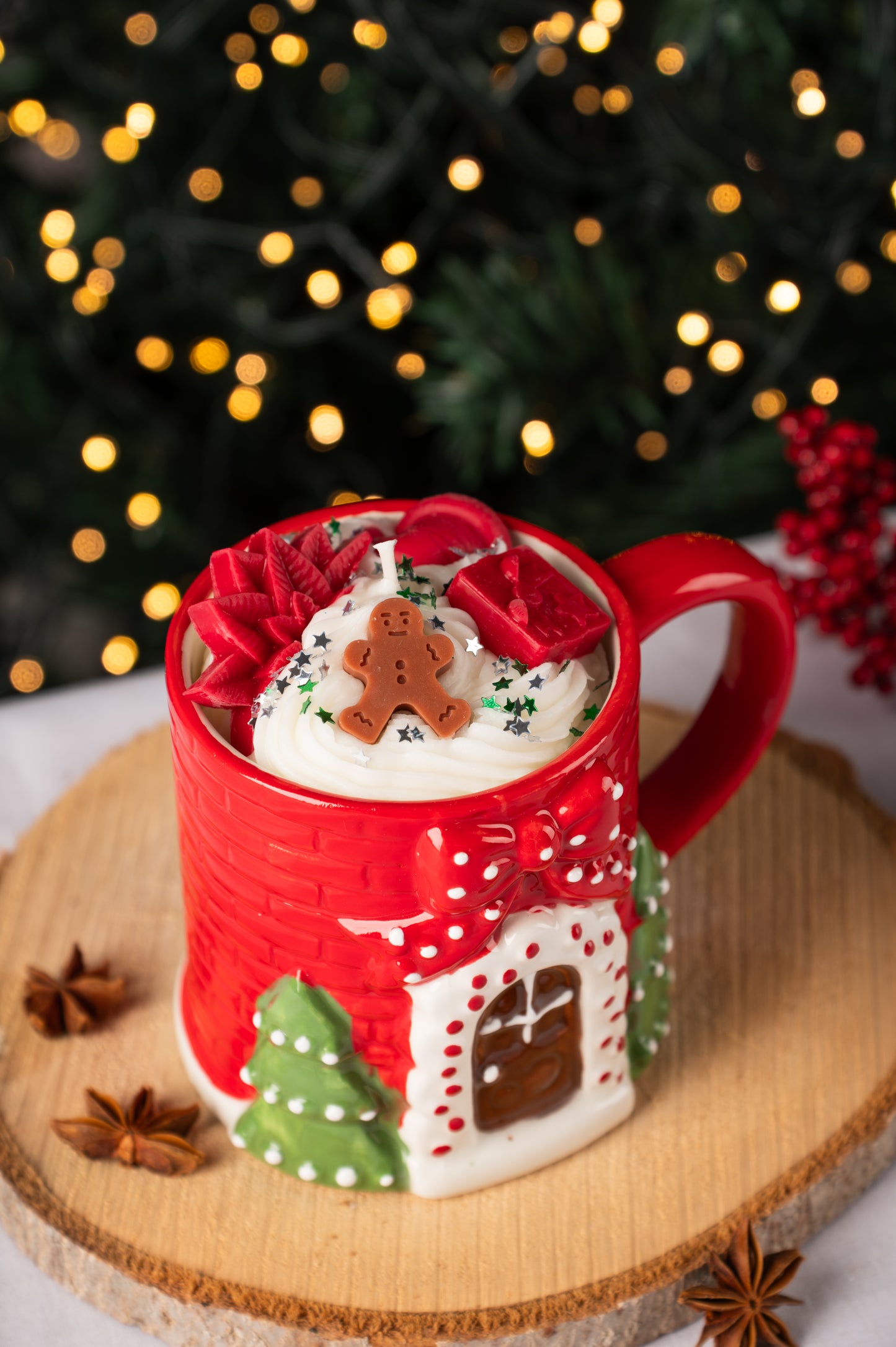 Χριστουγεννιάτικη Κούπα Christmas House-Bow| 100% Φυτικό Κερί | Άρωμα Pumpkin Souffle