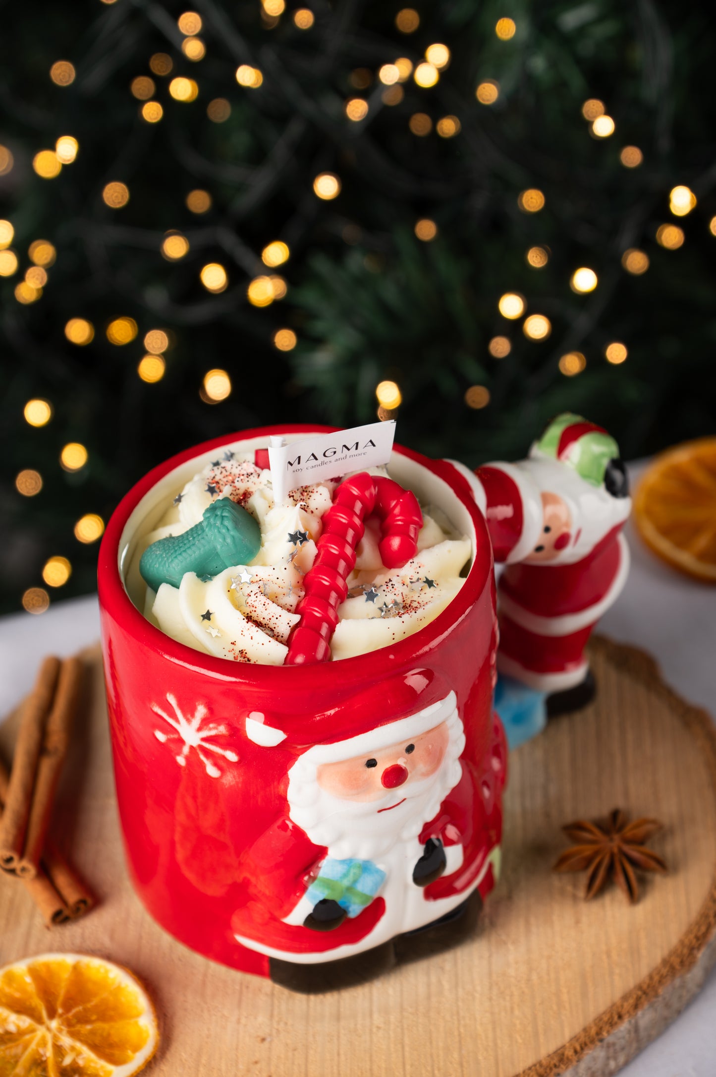 Χριστουγεννιάτικη Κούπα Santa Claus | 100% Φυτικό Κερί | Άρωμα Πορτοκάλι - Κανέλα