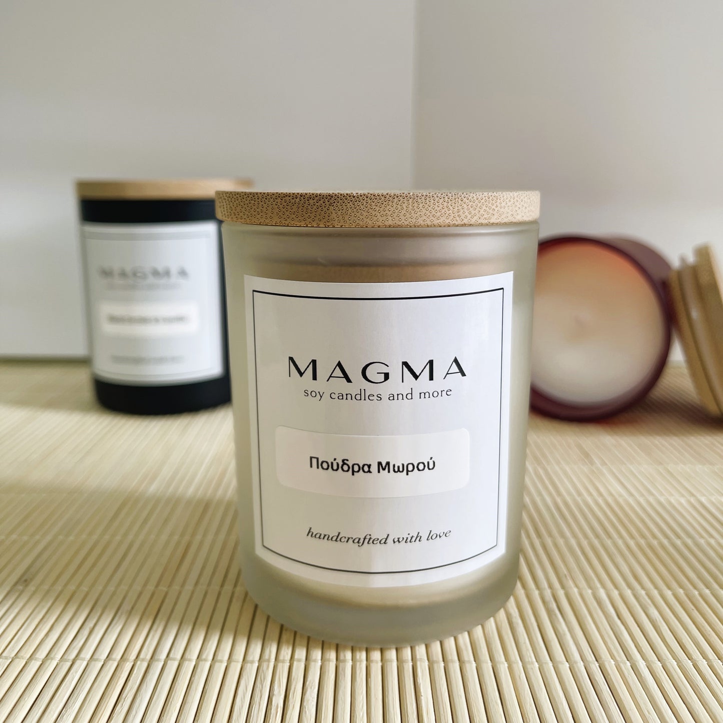 Αρωματικό Χειροποίητο Φυτικό Κερί - Γυάλινο Βαζάκι , Bamboo Καπάκι