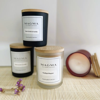 Αρωματικό Χειροποίητο Φυτικό Κερί - Γυάλινο Βαζάκι , Bamboo Καπάκι